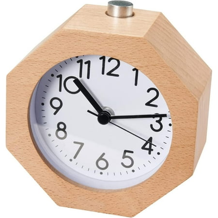 Wooden Analog Alarm Clock, Non-ticking Alarm Clock with Snooze Function, Luminous Dial, Silent Travel Alarm Clock, Snooze Function, for Home, Bedroom,