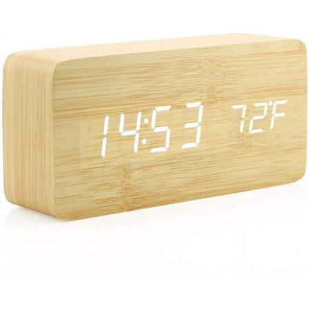 Wooden Clock Creative Wooden Digital Alarm Clock Stylish Multifunctional Led Alarm Clock With Usb Power Supply Voice Control - Bamboo Wood