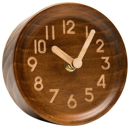 Wooden Desk & Table Analog Clock Made Of Genuine Pine(Dark)-Battery Operated With Precise Silent Sweep Mechanism