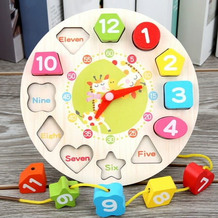 Wooden Digital Clock Children's Alarm Clock Beaded Building Blocks Three-dimensional Puzzle Shape Matching Toy