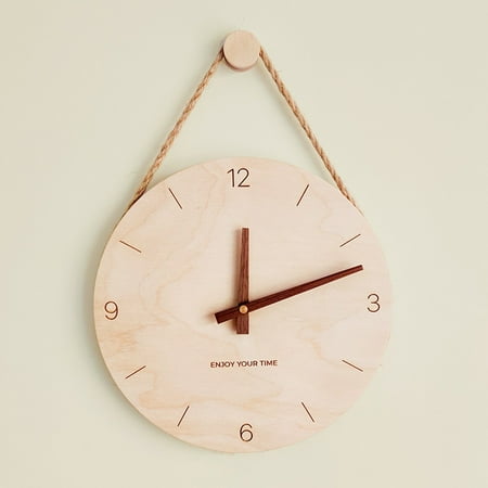 Wooden hanging rope creative wall clock home living room clock decoration