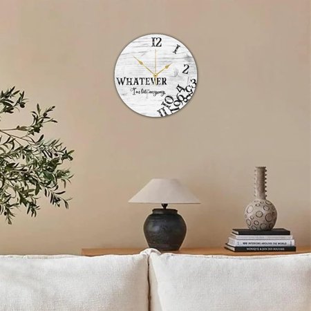 Wooden Round Clock Time Whatever I'M Late Anyway Clocks Family Funny Wall C