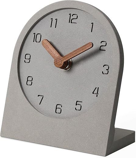 Wooden Silent Non-Ticking Battery Operated Decorative Small Mini Analog Modern Shelf Desk Table Mantel Clock for Home, Office, Living Room, Bed Room (Gray)