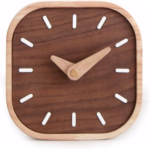 Wooden Table Clock - 5.3inSilent Non-Ticking Small Black Walnut Desk Clock, Cute Decorative Clock Suitable for Living Room/Bedroom/Bedside/Desk (Scale)