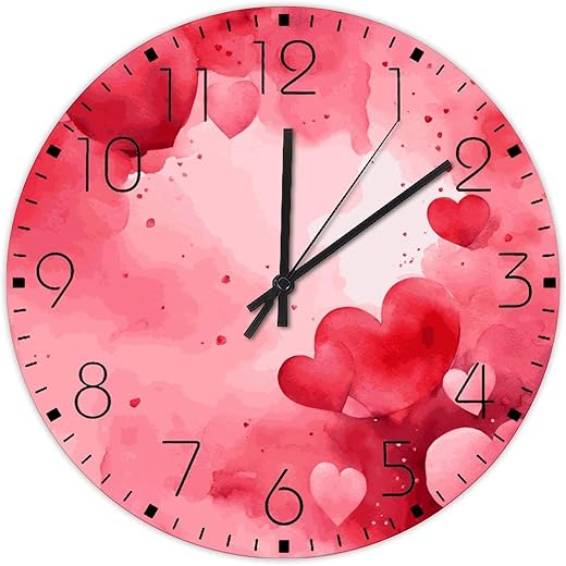 Wooden Wall Clock Battery Operated Non Ticking Analog Valentine's Heart Vintage Wall Clocks Romantic Love Heart Shape Wall Decor for Workshop Hotel Art Room 12 Inch