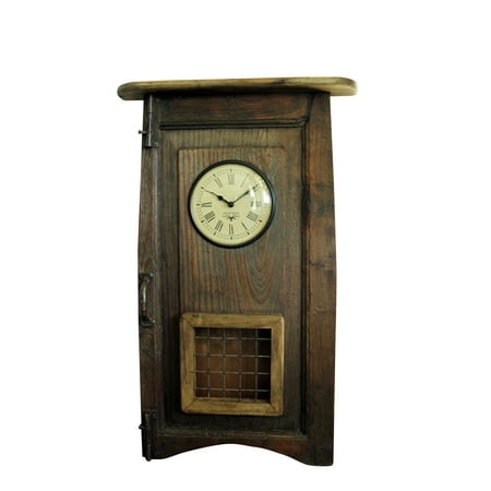 Wooden Wall Clock with Pendulum made from Recycled Wood, Brown