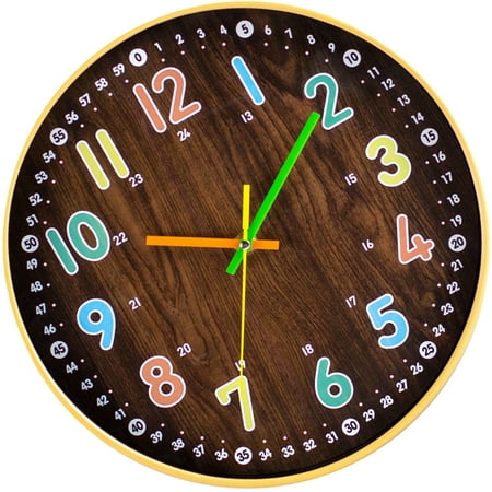 Wood Grain Wall Clock Decor Clocks Children Clock Learning Analog Clock Child Office