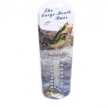 Woodland Creek 17 Large Mouth Bass Tin Wall Thermometer, Indoor/Outdoor