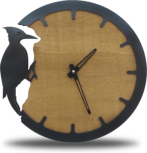 Woodpecker Wall Clock, Modern Home Decor, Animal Wall Clock, Wooden Wall Clock, Clocks for Living Room Decor (12 inches)