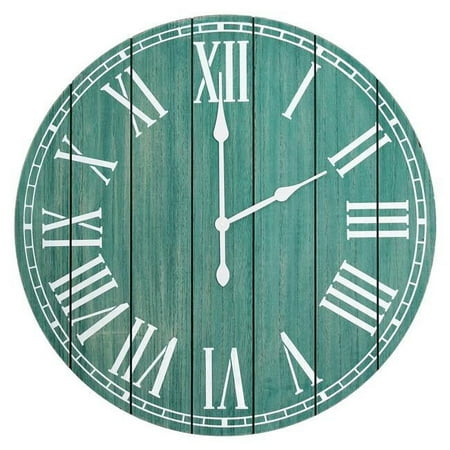 Wood Plank 23in. Large Rustic Coastal Wall Clock, Dark Aqua Wash