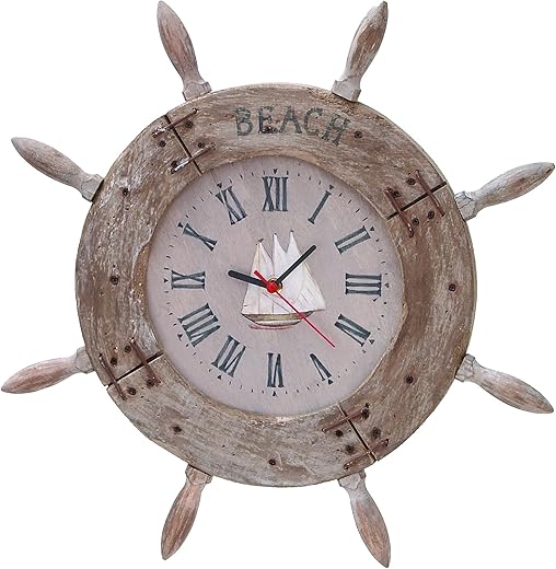 Wood Ship wheel Clock 20D Nautical Maritime Decor