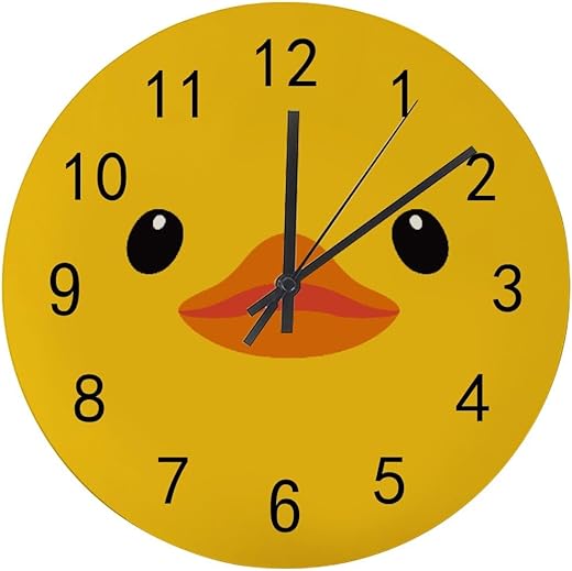 Wood Wall Clock for Living Room Decor Cute Cartoon Yellow Duck 11.8 Inch Silent Non-Ticking Hanging Round Desk Clocks Battery Operated Easy to Read Bathroom Kitchen Office