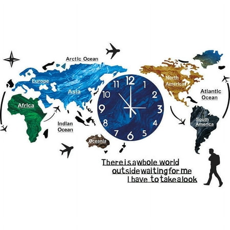 World Map Wall Clock Home Bedroom Wall Personality Wall Clock