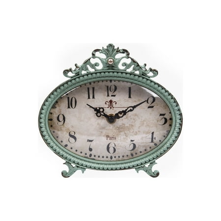 Woven Paths 6.5 x 2 x 6.25 Antique Style Pewter Mantel Clock in Distressed Aqua