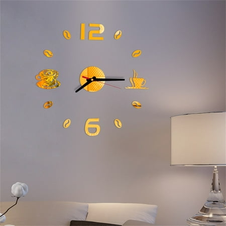 Wozhidaoke Alarm Clock 3D Diy Roman Numbers Acrylic Mirror Wall Sticker Clock Home Decor Mural Decals Alarm Clocks for Bedrooms Wall Clock Gold 15*10*4 Gold