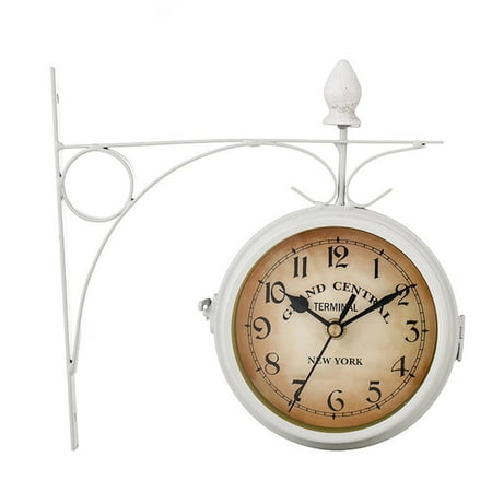 Wrought Iron Wall Clock for Garden Decoration, 5 Inch, White/Black