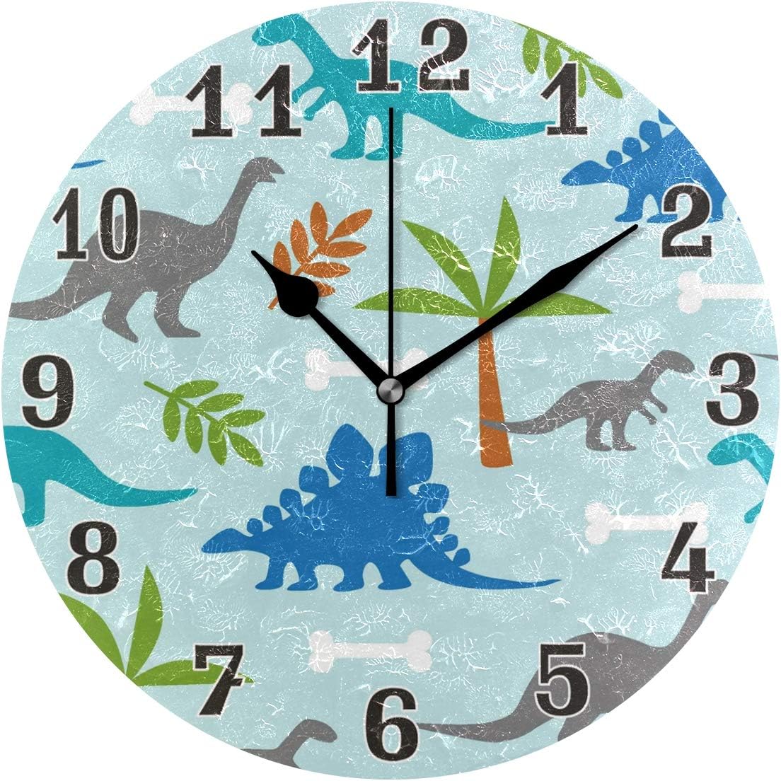 WXLIFE Cute Animal Dinosaur Pattern Round Acrylic Wall Clock, Silent Non Ticking Art Painting for Kids Bedroom Living Room Office School Home Decor