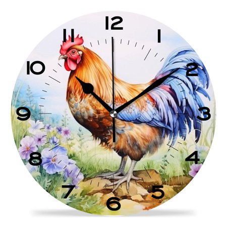 XIAGEANA 12 Inch Wall Clock Silent Non-Ticking Chicken Rooster Exquisite