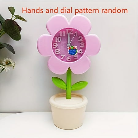 XINGJIU 1pc Flower-Shaped Plastic Alarm Clocks For Students, Wake-Up Bedside Decoration, Blue/Pink Floral Desk Clocks With Green Leaves And Pot Design, For Home Room Living Room Office Decor