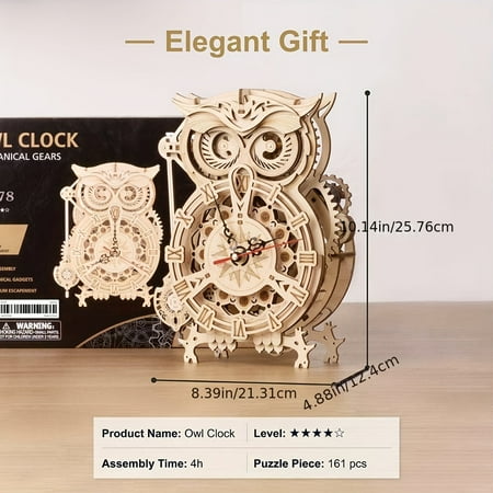 XINGJIU 3D Wooden Puzzle Owl Clock Model Kit Desk Clock Home Decor Unique Gift On Birthday/Christmas Day