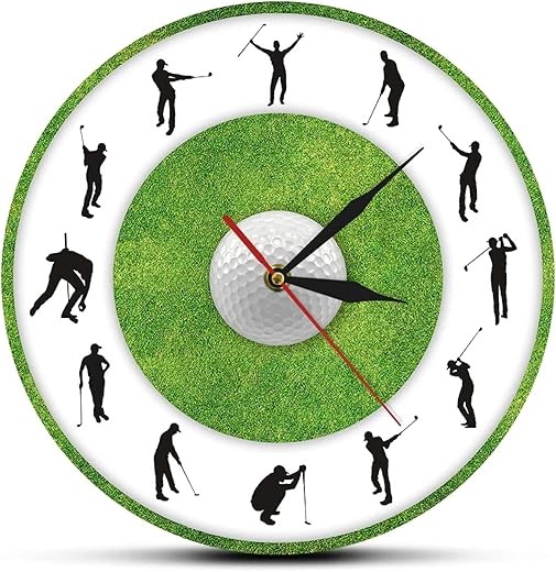 Xinxin Wall Clock Golfer Figure Grass Modern Printed Wall Clock Golf Club Decor Living Room Silent Sweep Wall Watch Golf Player Sports Wall Art