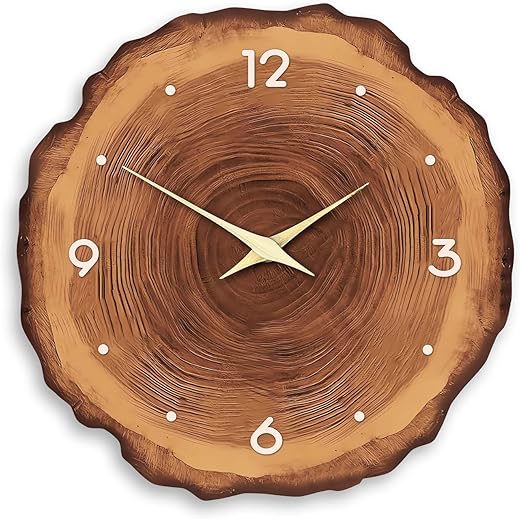 XNM MDF Wood Wall Clock for Living Room Decor - Rustic Wall Clocks Battery Operated 12 Inch - Brown Annual Ring Wall Clock Non Ticking (No Solid Wood)