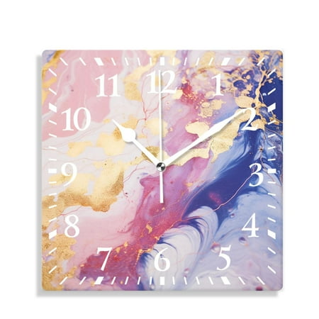 XNSJVGB 10 inch Square Wall Clock,Marble Beautiful ink Colors Exquisite,Silent Non Ticking Wall Clocks for Living Room Kitchen Bedroom