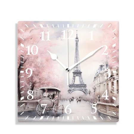 XNSJVGB 10 inch Square Wall Clock,Paris Eiffel Tower France Oil Painting Artwork Art,Silent Non Ticking Wall Clocks for Living Room Kitchen Bedroom