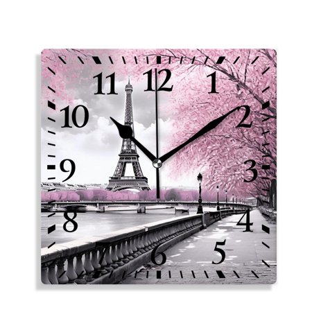 XNSJVGB 10 inch Square Wall Clock,Paris Eiffel Tower France Oil Painting Artwork Creative,Silent Non Ticking Wall Clocks for Living Room Kitchen Bedroom