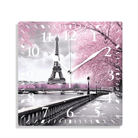 XNSJVGB 10 inch Square Wall Clock,Paris Eiffel Tower France Oil Painting Artwork Creative,Silent Non Ticking Wall Clocks for Living Room Kitchen Bedroom