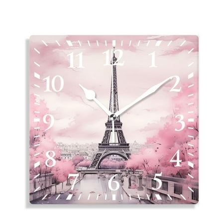 XNSJVGB 10 inch Square Wall Clock,Paris Eiffel Tower France Oil Painting Artwork Beautiful,Silent Non Ticking Wall Clocks for Living Room Kitchen Bedroom