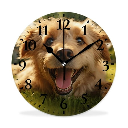 XNSJVGB Silent Non Ticking 10 inch Round Wall Clocks,Smiling Happy Dog print,Winter Birds Drawing,Decorative Clocks for Living Room Kitchen Bedroom