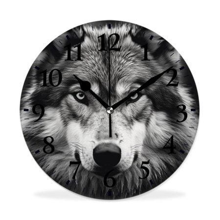 XNSJVGB Silent Non Ticking 10 inch Round Wall Clocks,Wolf Wild Animal cute,Winter Birds Drawing,Decorative Clocks for Living Room Kitchen Bedroom