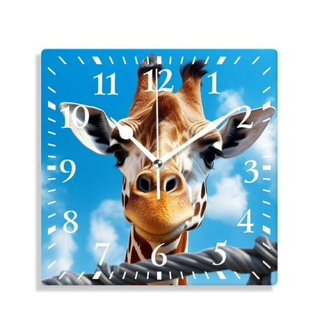 XNSJVGB Silent Non Ticking 10 inch square Wall Clocks,Portrait of Giraffe in Zoo Art,Decorative Clocks for Living Room Kitchen Bedroom