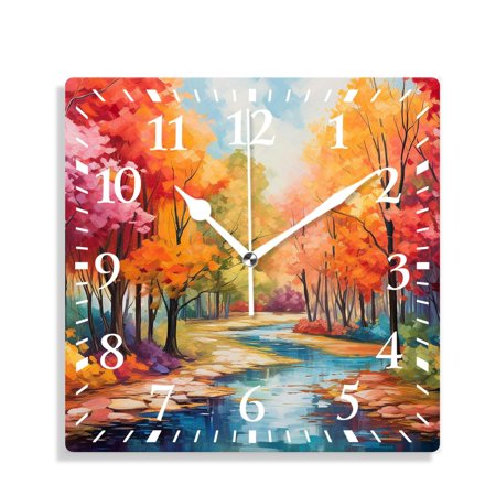 XNSJVGB Silent Non Ticking 10 inch square Wall Clocks,Vintage Oil Painting Maple Trees Autumn Fall Image,Decorative Clocks for Living Room Kitchen Bedroom