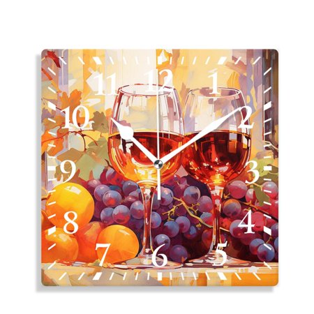 XNSJVGB Silent Non Ticking 10 inch square Wall Clocks,Vintage Style Wine Collage Beautiful,Decorative Clocks for Living Room Kitchen Bedroom