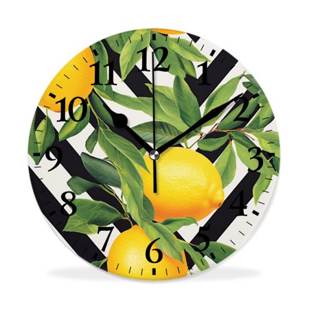 XNSJVGB Silent Non Ticking 12 inch Round Wall Clocks,Lemon Yellow Limon Fruits multicolor,Winter Birds Drawing,Decorative Clocks for Living Room Kitchen Bedroom