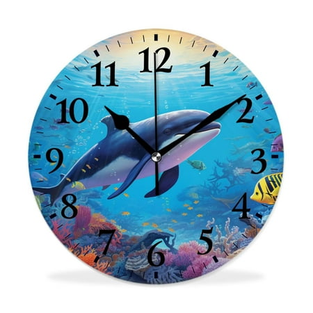 XNSJVGB Silent Non Ticking 12 inch Round Wall Clocks,Massive Whale The Master of The Oceans Themedround Planet Nature,Blue Orange colorful,Winter Birds Drawing,Decorative Clocks for Living Room Kitchen Bedroom