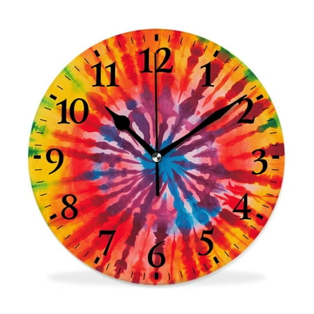 XNSJVGB Silent Non Ticking 12 inch Round Wall Clocks,Modern Colorful Tie Dye print,Winter Birds Drawing,Decorative Clocks for Living Room Kitchen Bedroom