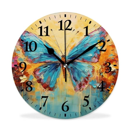 XNSJVGB Silent Non Ticking 12 inch Round Wall Clocks,Tropical Butterfly on Rainbow Tie Dye creative,Winter Birds Drawing,Decorative Clocks for Living Room Kitchen Bedroom