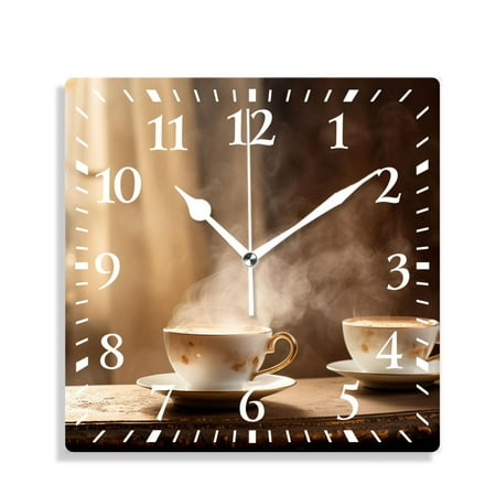 XNSJVGB Silent Non Ticking 12 inch square Wall Clocks,Coffee Cup Grinder Picture,Decorative Clocks for Living Room Kitchen Bedroom