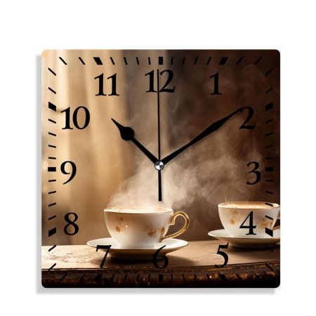 XNSJVGB Silent Non Ticking 12 inch square Wall Clocks,Coffee Cup Grinder Picture,Decorative Clocks for Living Room Kitchen Bedroom