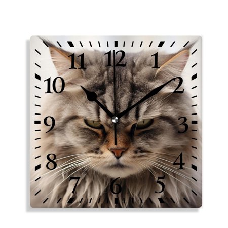 XNSJVGB Silent Non Ticking 12 inch square Wall Clocks,Curious Cat Face Looking Up Beautiful,Decorative Clocks for Living Room Kitchen Bedroom