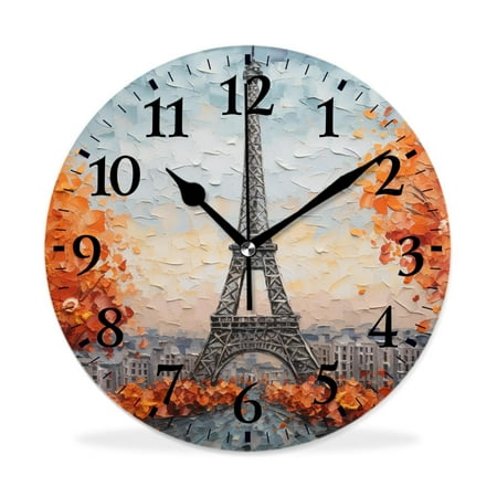 XNSJVGB Silent Non Ticking 16 inch Round Wall Clocks,Paris Eiffel Tower Couple Lovers multicolor,Winter Birds Drawing,Decorative Clocks for Living Room Kitchen Bedroom