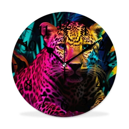 XNSJVGB Silent Non Ticking 16 inch Round Wall Clocks,Rainbow Leopard Print Cheetah Pink pattern,Winter Birds Drawing,Decorative Clocks for Living Room Kitchen Bedroom