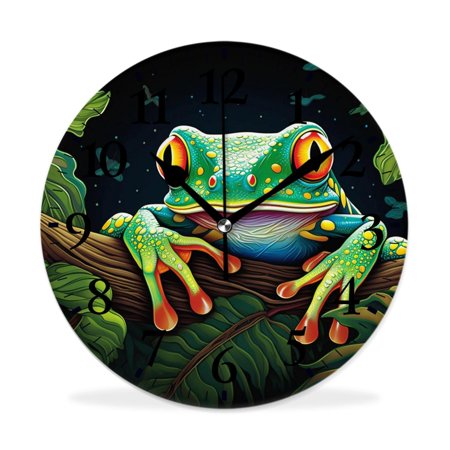 XNSJVGB Silent Non Ticking 16 inch Round Wall Clocks,Red Frog On Large Palm Leaf picture,Winter Birds Drawing,Decorative Clocks for Living Room Kitchen Bedroom