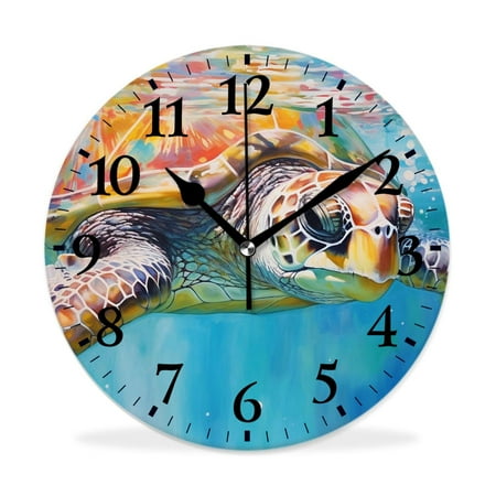 XNSJVGB Silent Non Ticking 16 inch Round Wall Clocks,Sea Turtle Ocean Wildlife Animals Watercolor design,Winter Birds Drawing,Decorative Clocks for Living Room Kitchen Bedroom