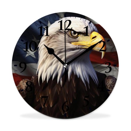 XNSJVGB Silent Non Ticking 16 inch Round Wall Clocks,Uas Flag Bald print,Winter Birds Drawing,Decorative Clocks for Living Room Kitchen Bedroom