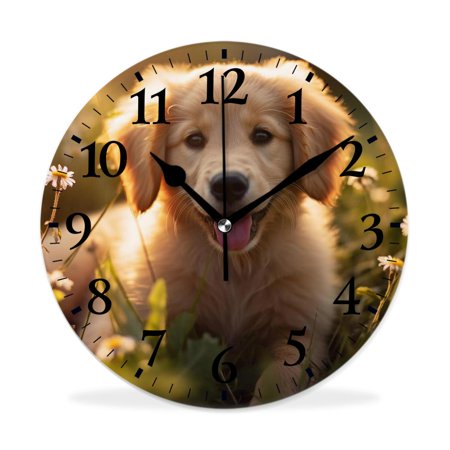 XNSJVGB Silent Non Ticking 16 inch Round Wall Clocks,Yellow Labrador Puppy Playing style,Winter Birds Drawing,Decorative Clocks for Living Room Kitchen Bedroom