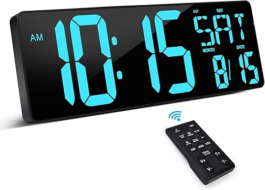 XREXS Large Digital Wall Clock with Remote Control, 17.2 Inch LED Large Display Count Up & Down Timer, Adjustable Brightness Alarm Clock with Day/Date/Temperature for Home, Gym, Office and Classroom